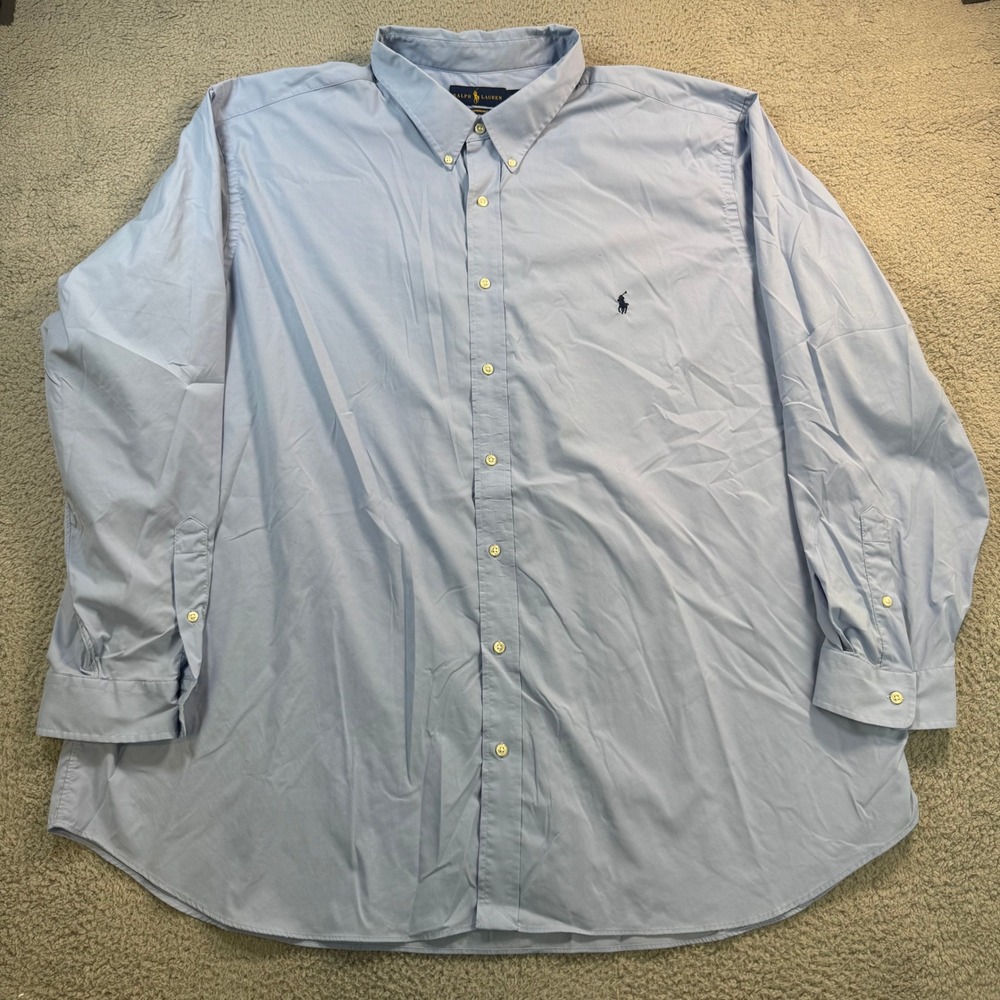 Ralph Lauren Performance Mens 4XB Light Blue Nylon Stretch Button Down Shirt